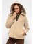 Çıkabilir Kapüşonlu Fermuar Detaylı Oversize Kaban Koyu Bej 3128 4
