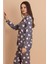 Kadın Gri Kalpli Düğmeli Uzun Kollu Pijama Takımı – Pamuklu Ev Giyim 1