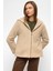 Kapüşonlu Fermuar Detaylı Oversize Kısa Kaban Koyu Bej 3130 1