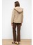 Kapüşonlu Fermuar Detaylı Oversize Kısa Kaban Koyu Bej 3130 5