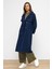 Apolet ve Pelerin Detaylı Oversize Denim Trençkot Koyu Mavi 6789 2