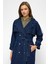 Apolet ve Pelerin Detaylı Oversize Denim Trençkot Koyu Mavi 6789 3