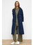 Apolet ve Pelerin Detaylı Oversize Denim Trençkot Koyu Mavi 6789 4
