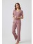 Kadın Bambulu Mevsimlik Pijama Takımı Gül Kurusu Regular Fit Alt Üst Takım Kısa Kol Lastikli Esnek V Yaka 2'li Takım Cepsiz 1