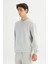 Regular Fit Normal Kesim Bisiklet Yaka Baskılı Gri Melanj Sweatshirt 3
