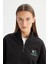 Regular Fit Normal Kesim Fermuar Yaka Detaylı Siyah Sweatshirt 4