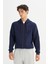 Regular Fit Normal Kesim Kapüşonlu Fermuarlı Lacivert Sweatshirt Ceket 3