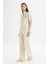 Loose Fit Geniş Paça Bej Pamuklu Esnek Sweatpant 1