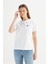 %100 Pamuk Regular Fit Normal Kesim Bisiklet Yaka Patch Logo Beyaz Tişört 3