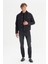 %100 Pamuk Regular Fit Normal Kesim Sherpa Detaylı Siyah Denim Ceket 2