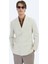 Bej Çizgili Modern Fit Keten Karışımlı Ceket 1