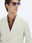 Bej Çizgili Modern Fit Keten Karışımlı Ceket 4