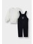 Erkek Bebek 2'li Takım Basic Düz Sweatshirt Fitilli Kadife Salopet G0084A525WN 1