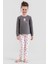 Kız Çocuk Pamuklu Bisiklet Yaka Ayıcık Baskılı Uzun Kollu Pijama Takımı 9251 Füme 4