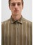 Keten Karışımlı Çizgili Haki Gömlek 0211730-91111 11