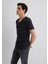 Dikiş Detaylı V Yaka Siyah Tişört 062773-26341 9