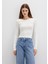 Bisiklet Yaka Ekru Crop Kazak 1710474-70057 8
