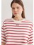 Mavi Logo Baskılı Kırmızı Çizgili Crop Tişört 1612227-86680 14