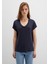 V Yaka Lacivert Basic Viskoz Tişört 167714-85315 11