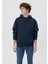 Erkek Mavi Logo Nakışlı Kapüşonlu Lacivert Sweatshirt 065809-29743 9