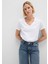 V Yaka Beyaz Basic Tişört 166248-620 7