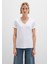 V Yaka Beyaz Basic Tişört 166248-620 9