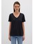 V Yaka Siyah Basic Tişört 166248-900 11