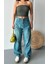 Baggy Taş Enzim Bıyık Yıkama Jeans Pantolon Yeşil Tint D2007 4