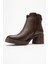 Mier Kahverengi Cilt Zincir Detaylı Kadın Kalın Topuklu Bot 4