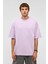 Basic Oversize Bisiklet Yaka Tişört Lila 2