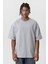 Basic Oversize Bisiklet Yaka Tişört Gri 3