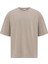 Basic Oversize Bisiklet Yaka Tişört Vizon 2