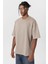 Basic Oversize Bisiklet Yaka Tişört Vizon 4