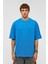 Basic Oversize Bisiklet Yaka Tişört Turkuaz 2