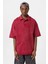 Polo Yaka Yıkamalı Oversize Tişört Bordo 3