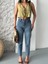 Mom Fit Bıyık Kar Yıkama Jeans Pantolon Koyu Mavi D2006 5