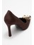 Jordana Kahverengi Süet Gold Tokalı Kadın Ince Topuklu Ayakkabı 5