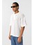 Basic Oversize Düğme Yaka Tişört Ekru 5