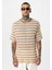 Çizgili Oversize Triko Tişört Camel 3
