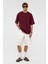 Basic Oversize Bisiklet Yaka Tişört Bordo 3