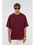Basic Oversize Bisiklet Yaka Tişört Bordo 4