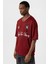 Baskılı Oversize Forma Tişört Bordo 4