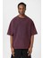Yıkamalı Oversize Tişört Bordo 3