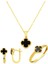 Oniks Taşlı Yonca 14 Ayar Altın Üçlü Takı Seti 1