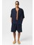 Oversize Keten Şort Lacivert 1