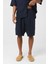 Oversize Keten Şort Lacivert 2