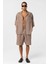 Oversize Keten Şort Vizon 1