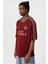Baskılı Oversize Forma Tişört Bordo 4