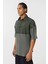 Yıkamalı Oversize Polo Yaka Tişört Haki 4