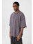 Yıkamalı Oversize Tişört Füme 4